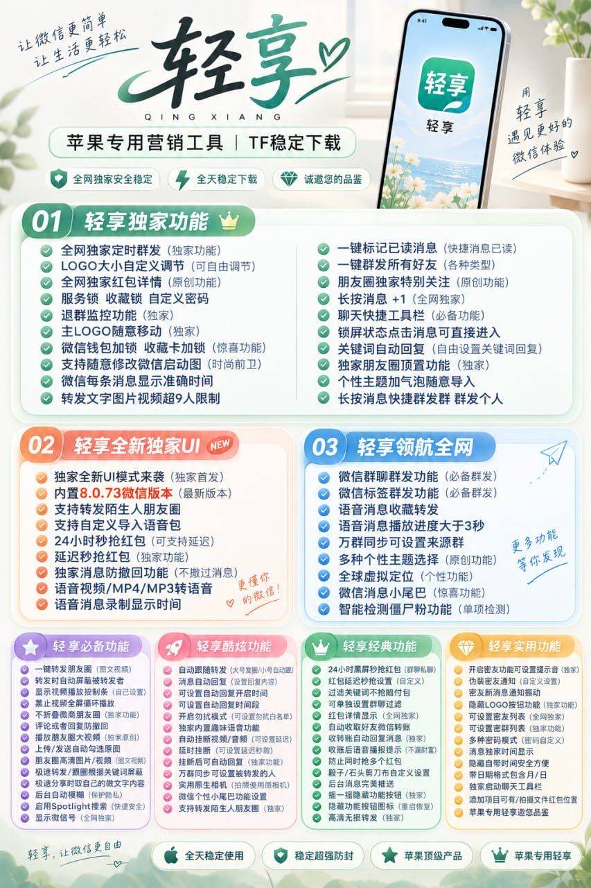 【苹果TF微信多开轻享官网】朋友圈点赞跟圈群发虚拟定位百款功能-优码城-微信多开一键转发-24小时自动发货激活码商城